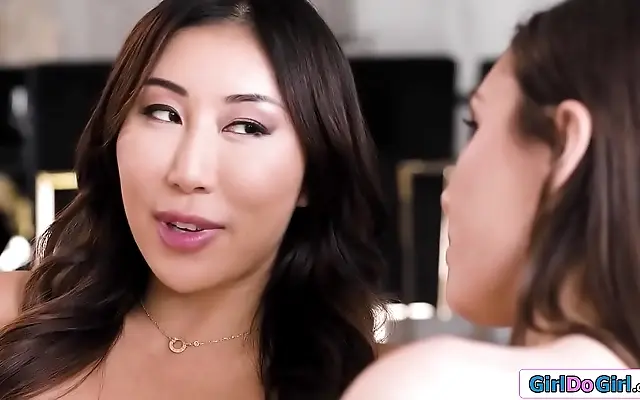 Busty Asian Babe Takes Anal Strap On with Hot Lesbian Lover